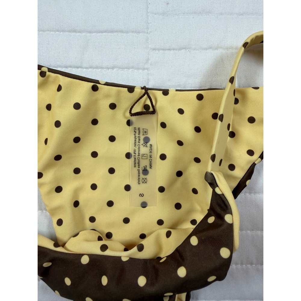 Brown Butter Yellow Polka Dot Reversible Triangle Bikini Set High Leg Small - Picture 3 of 4
